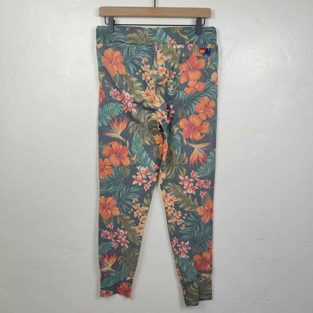 Aviator Nation Jogger Pants Women Medium Multi Tropical Floral Hibiscus Surf - Picture 6 of 10